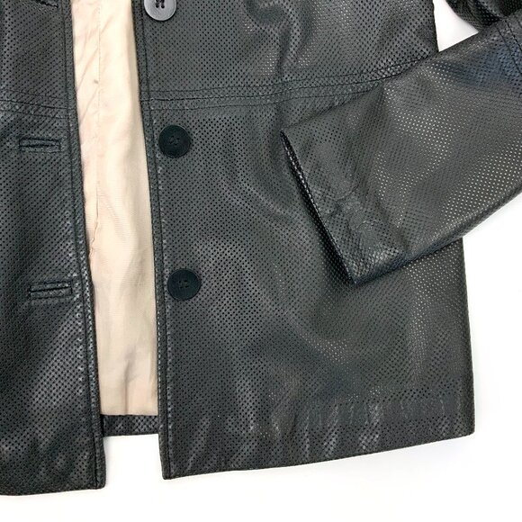 Vintage 90s Siena Collection Black Perforated Leather Jacket Sz M - Picture 13 of 16